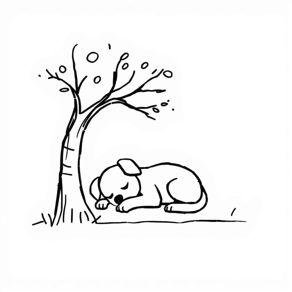 Dog napping under a tree