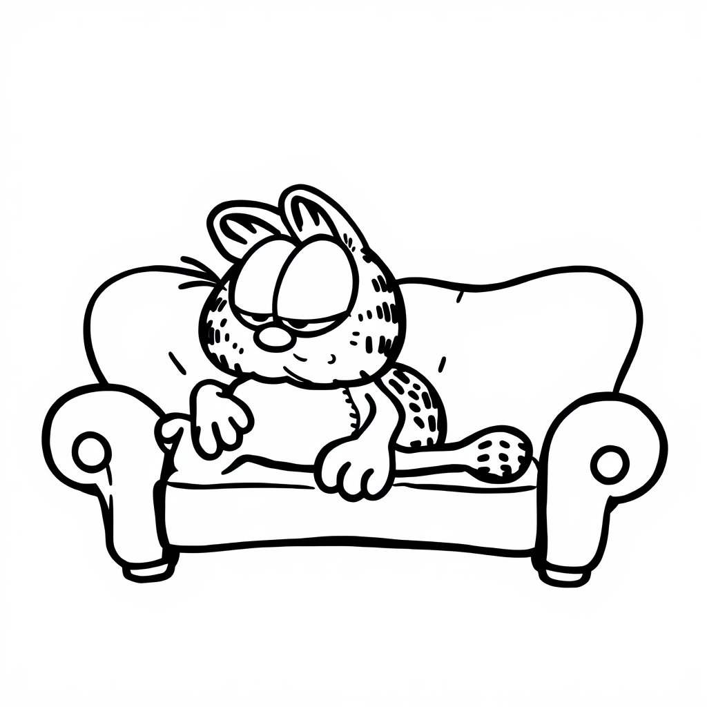 Garfield napping on a sofa