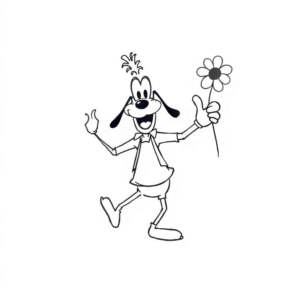 Goofy dancing with a flower