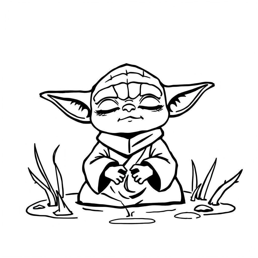 Yoda meditating in a swamp