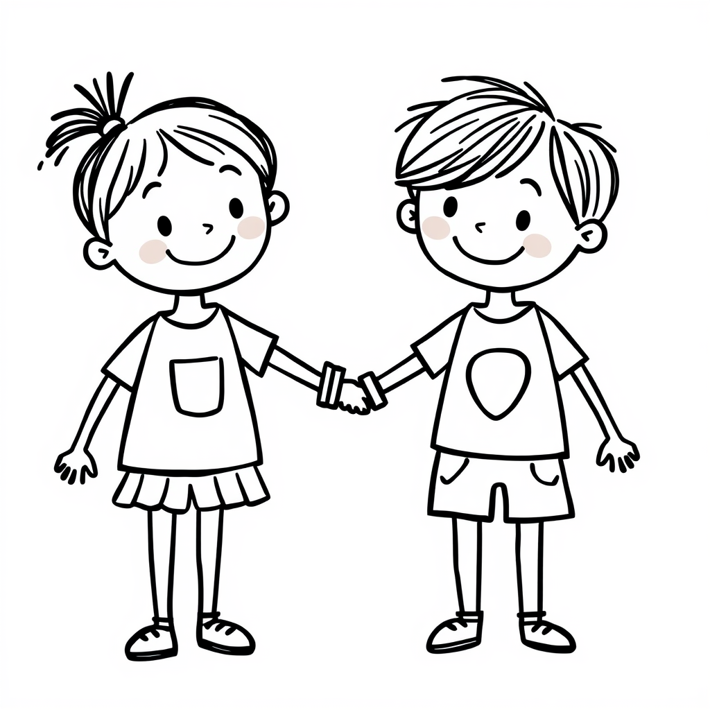 Two kids holding hands with friendship bands