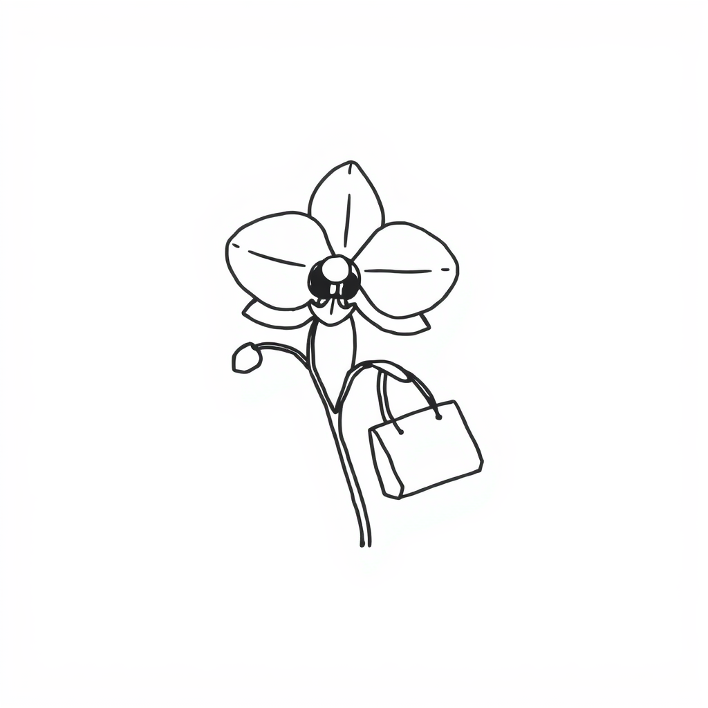 Orchid holding a handbag