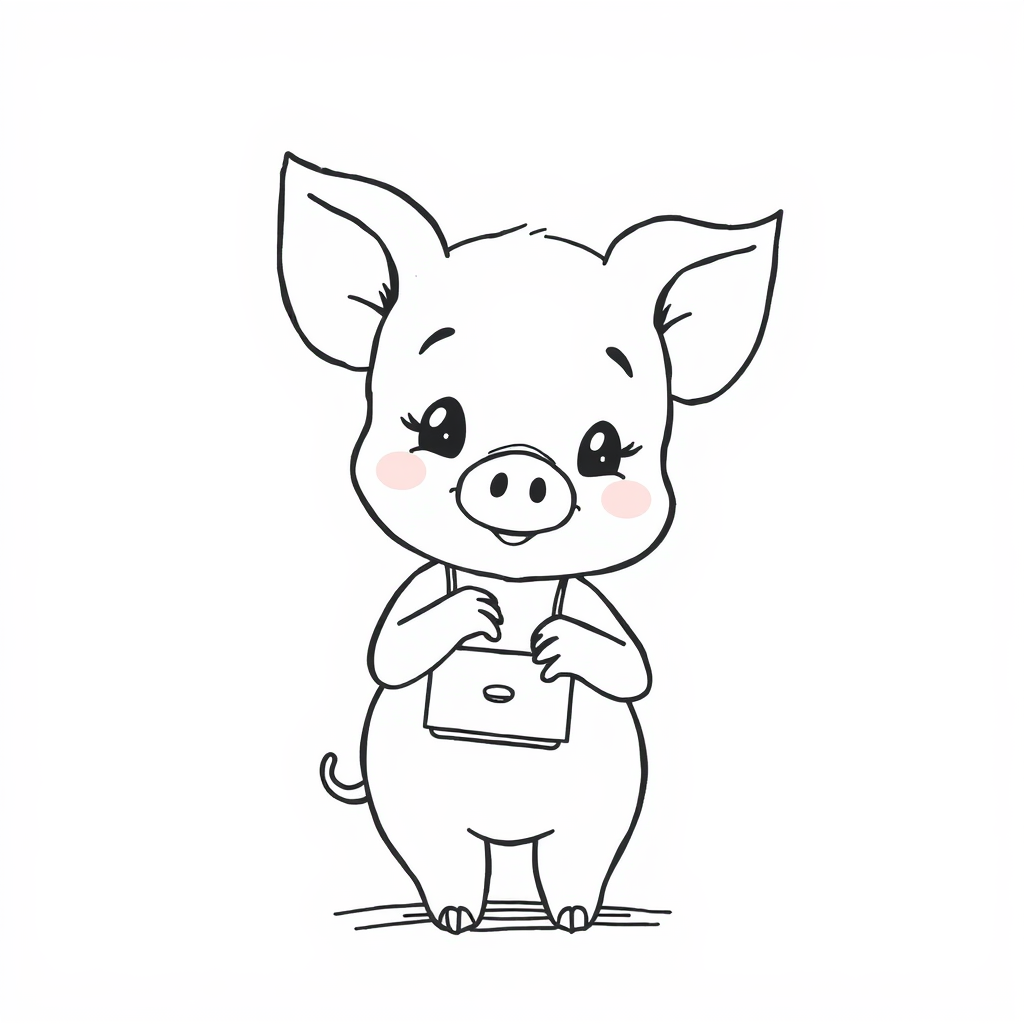 Piglet holding a cute purse