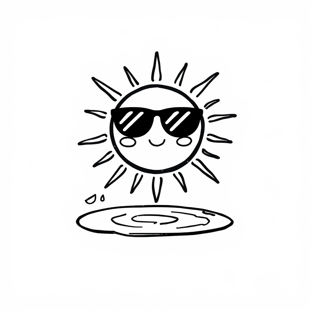 Sun with Sunglasses drying a puddle