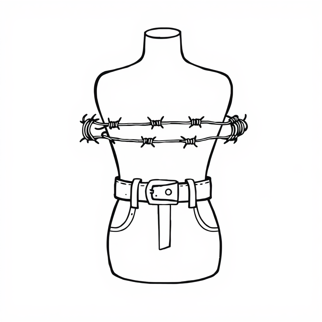 Barbed wire belt on a mannequin