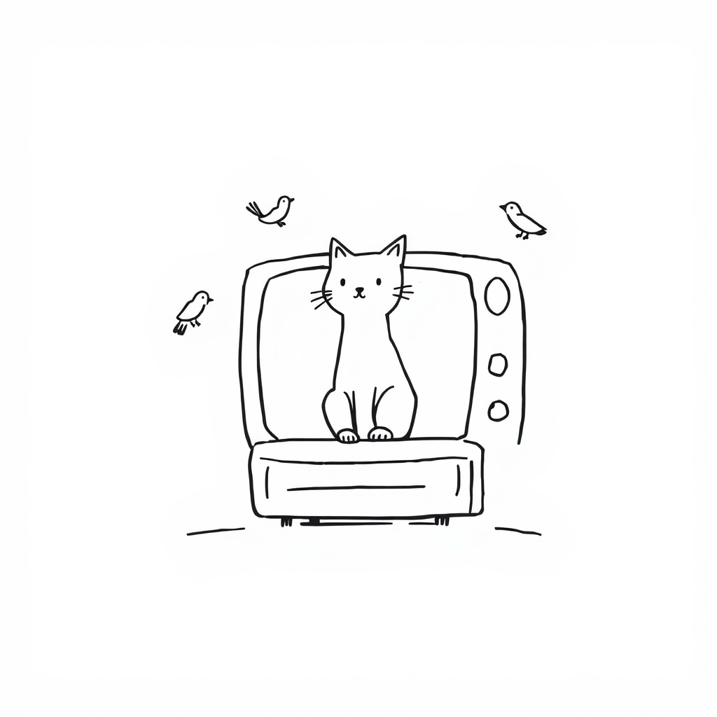 Cat perched on TV watching birds