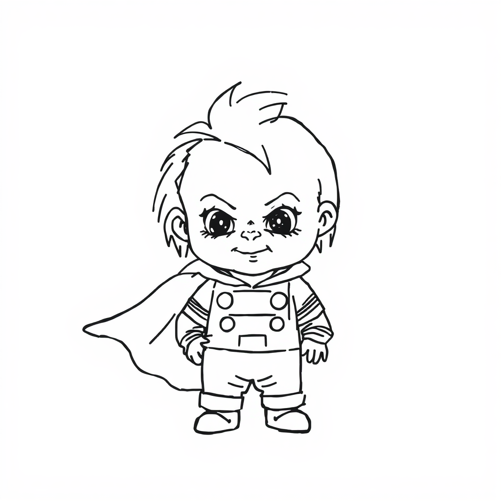 Chucky with a superhero cape