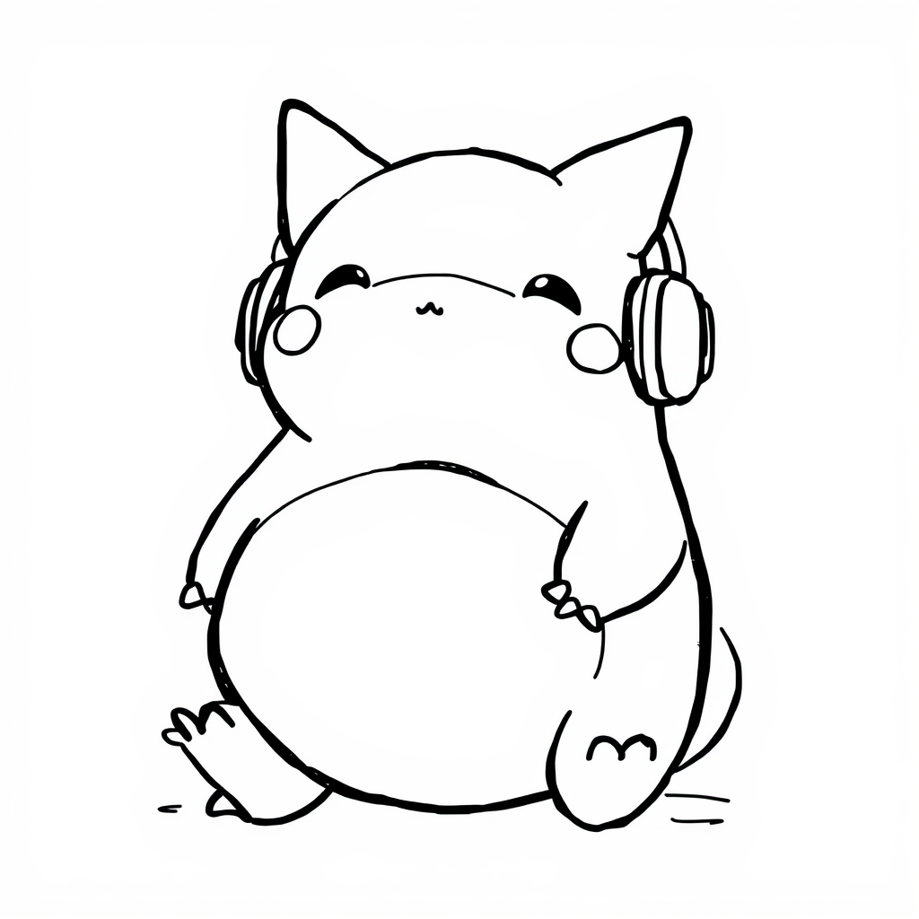 Snorlax with headphones on