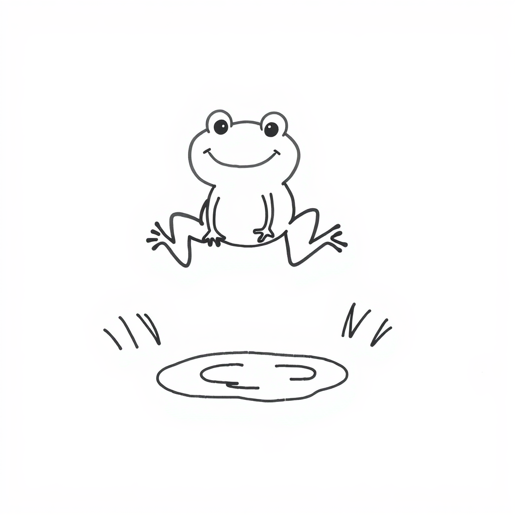 Frog jumping over a puddle