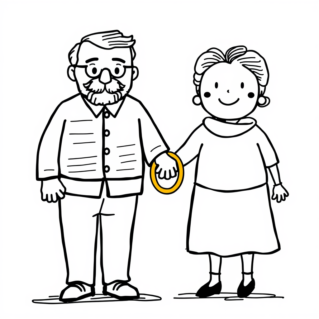 Grandparents holding hands with golden rings