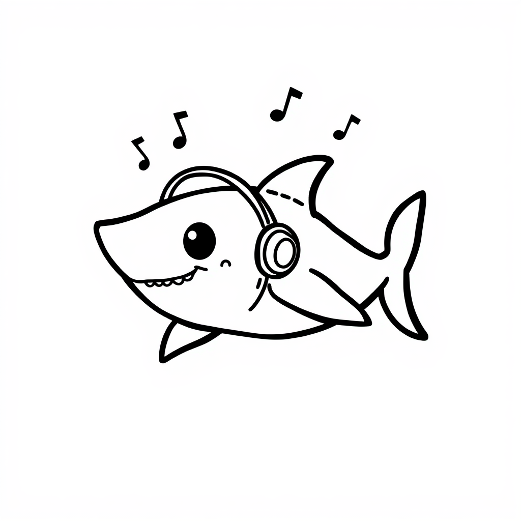 Whale Shark with headphones and music notes