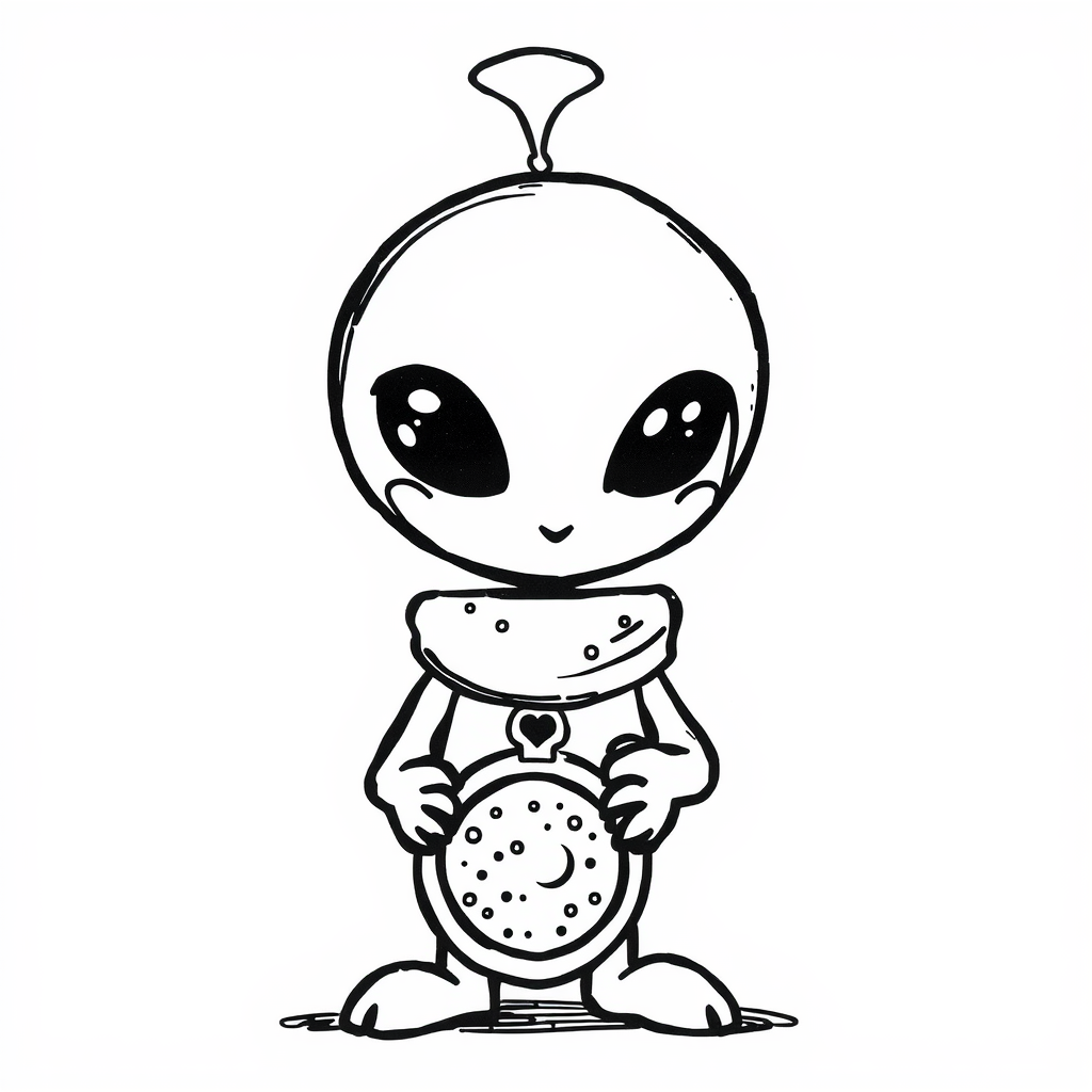 Martian holding a galaxy locket