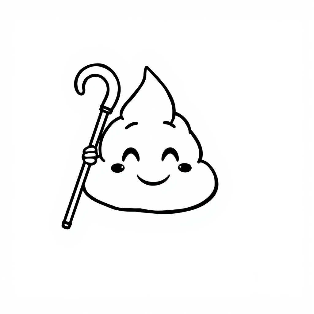 Poop Emoji holding a cane