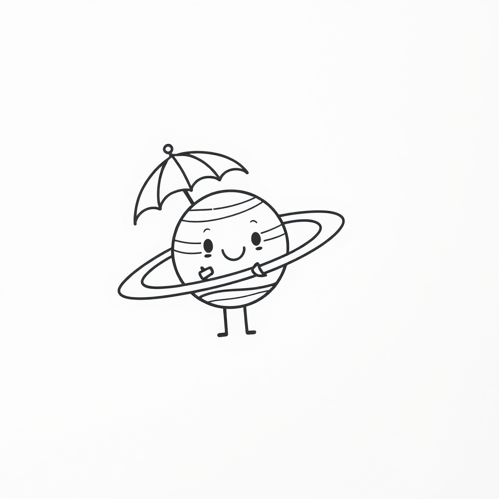 Saturn holding an umbrella