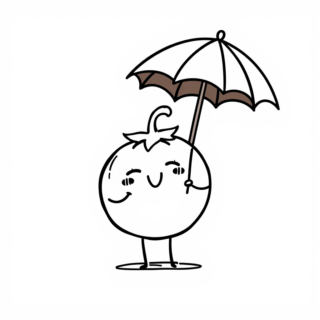 Tomato holding an umbrella.