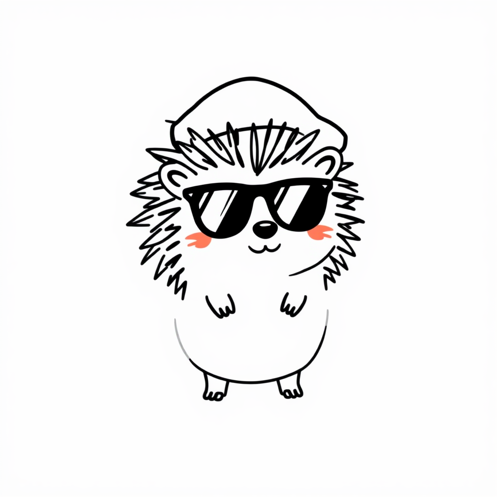 Hedgehog with beret and sunglasses.