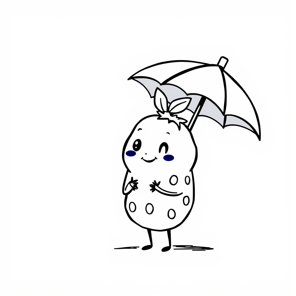 Blueberry holding an umbrella