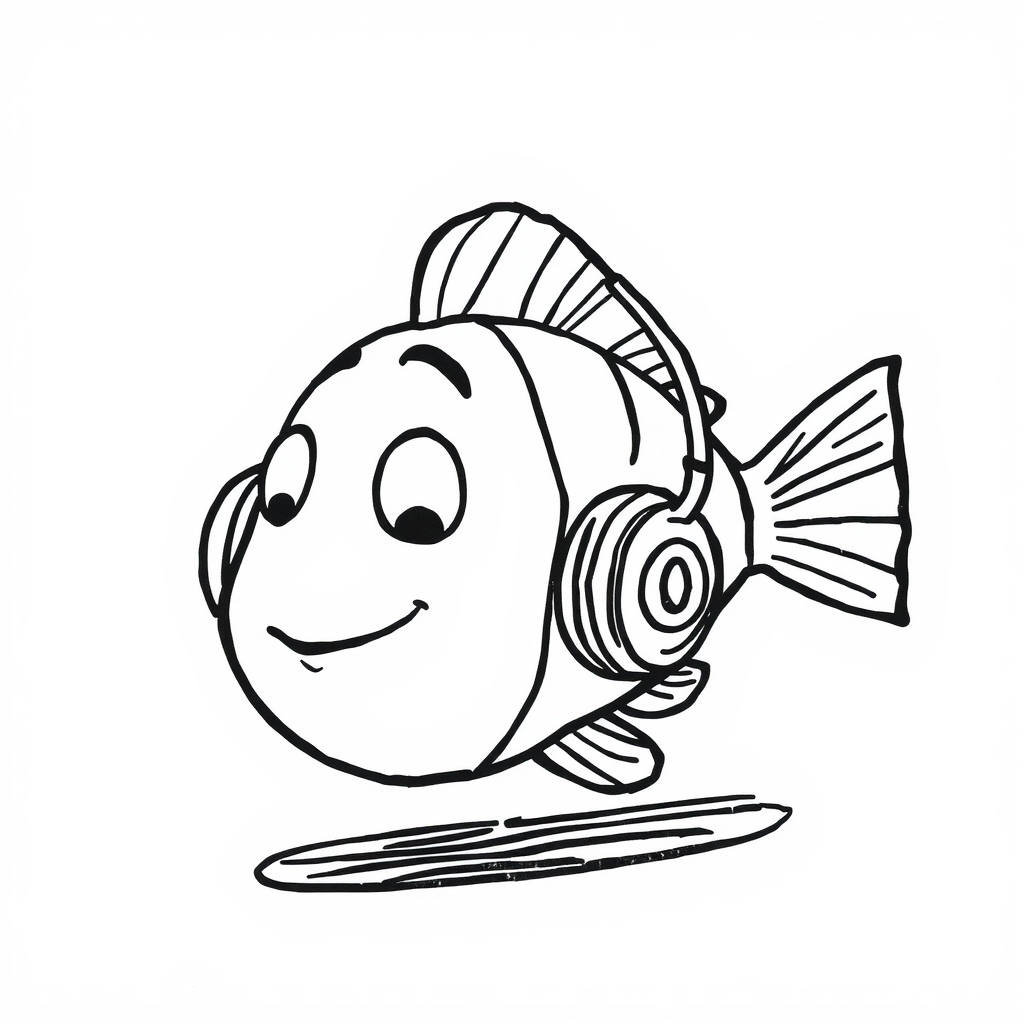 Nemo Fish wearing headphones.