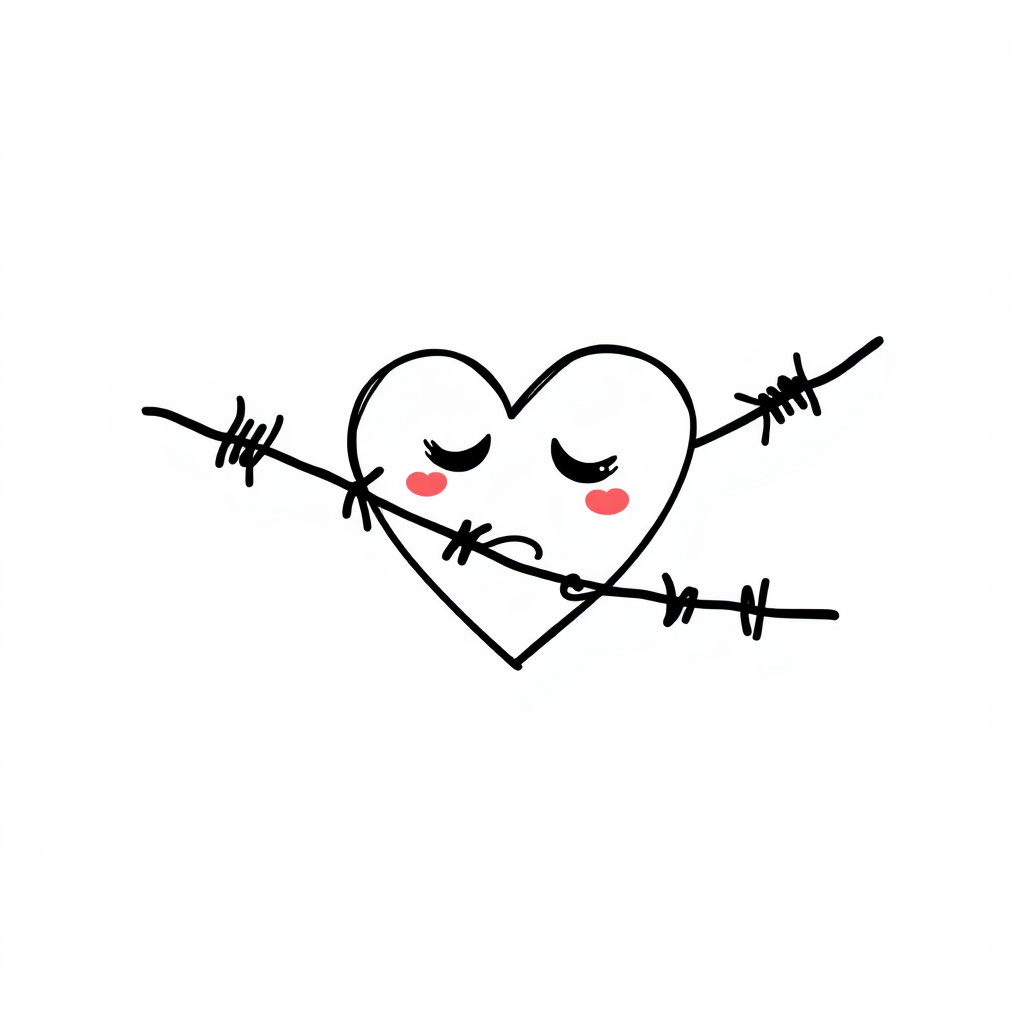 Sad heart tangled in barbed wire