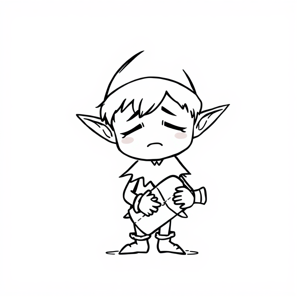 Sad Elf with a broken toy