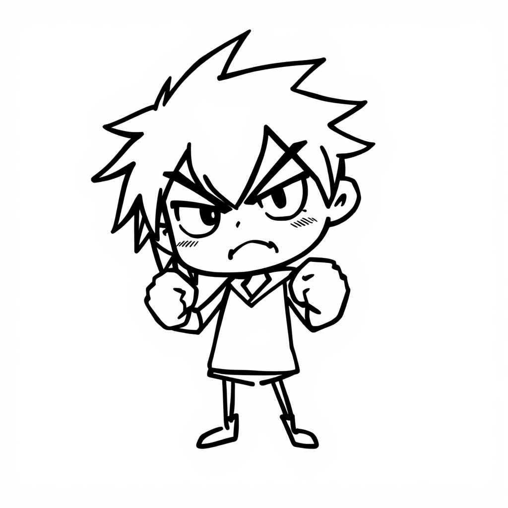 Angry anime character with clenched fists