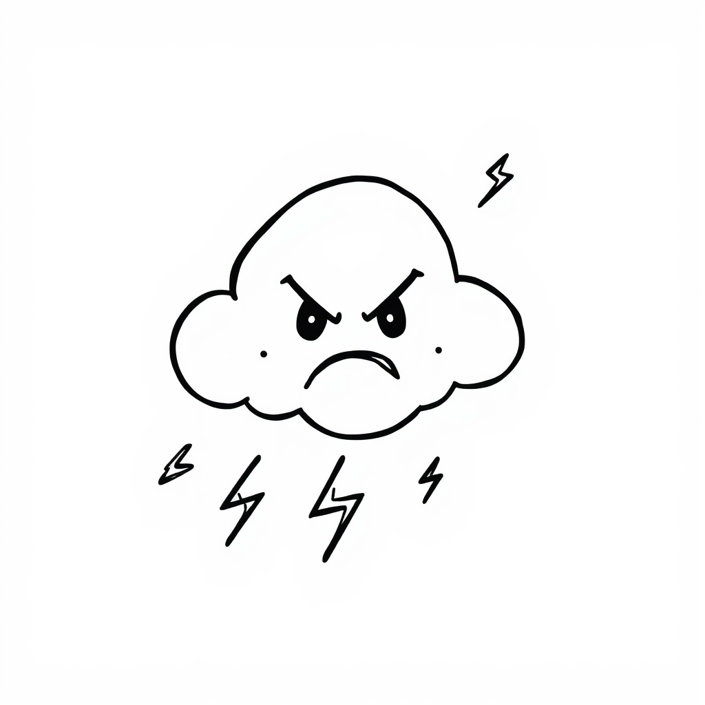 Angry cloud with lightning bolts