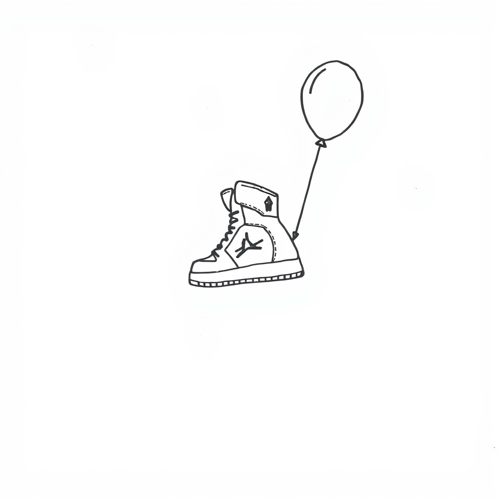 Air Jordan floating with balloons