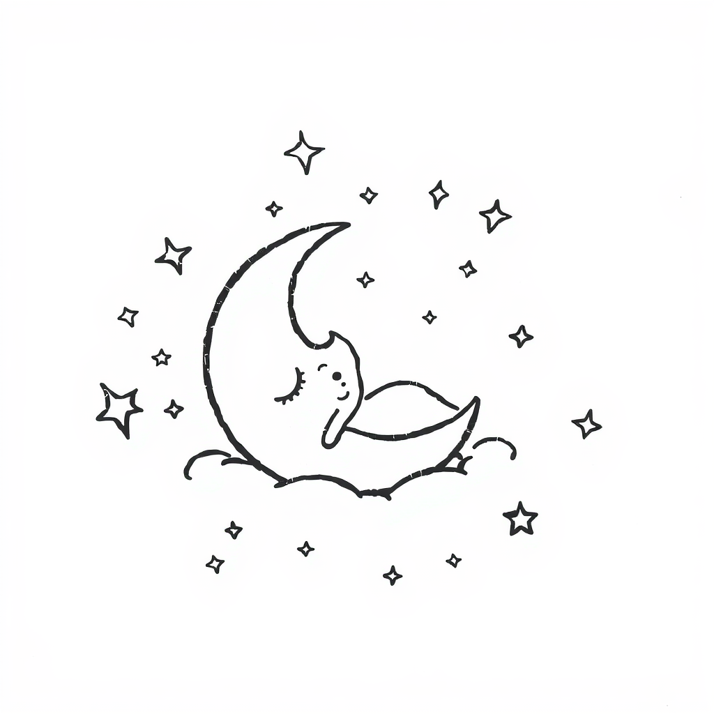 Sleepy moon resting among constellations