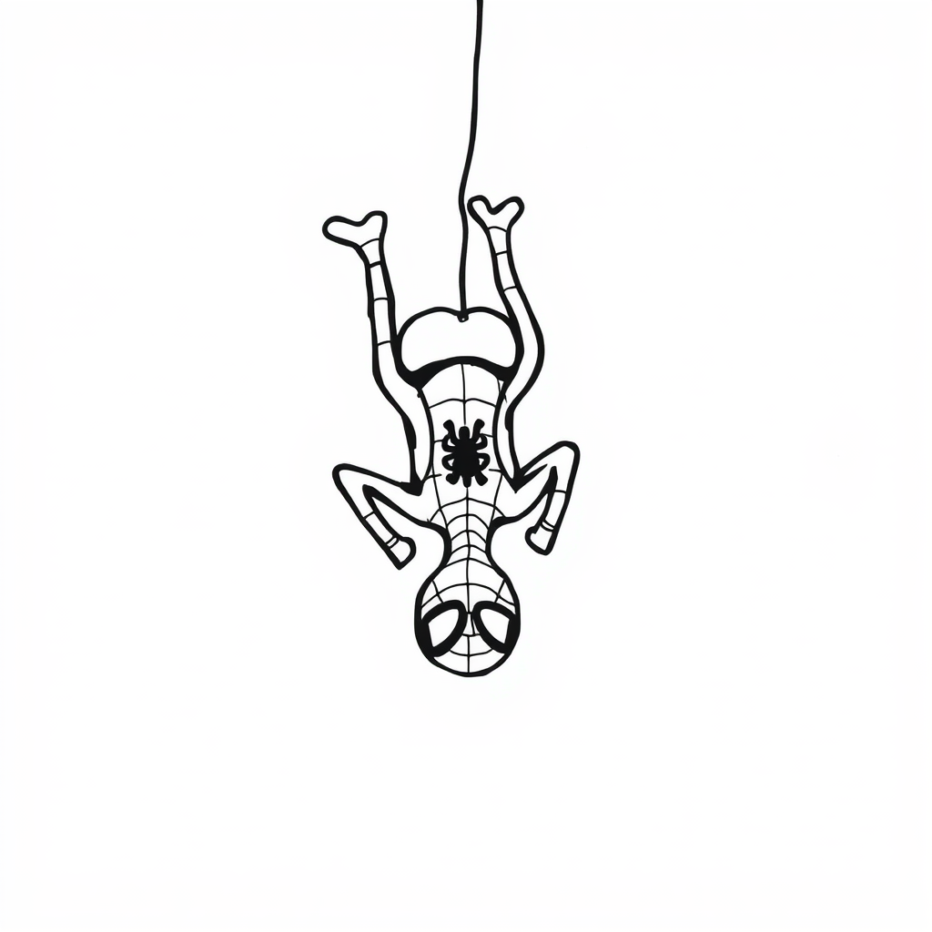 Spider-Man hanging upside down