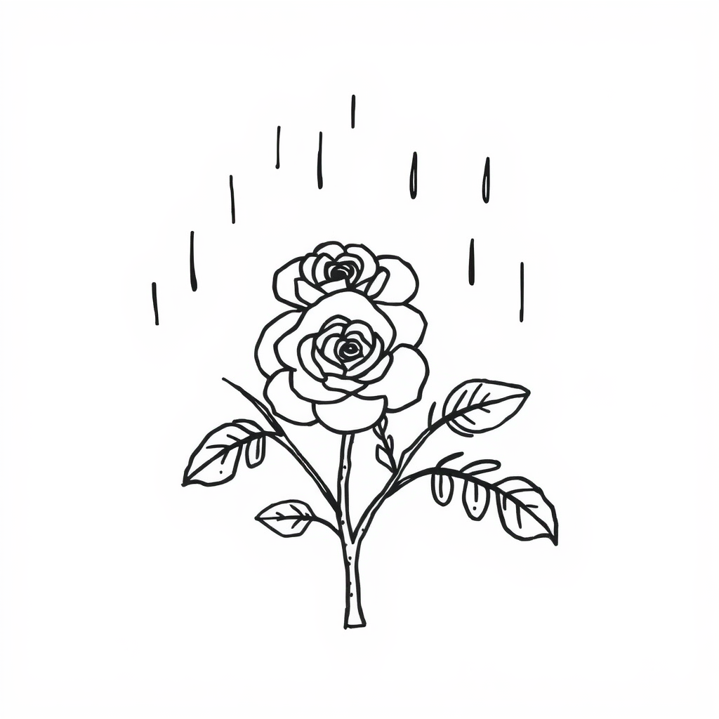 Rose bush under gentle rain