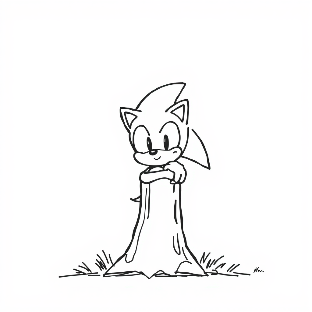 Sonic leaning on tree