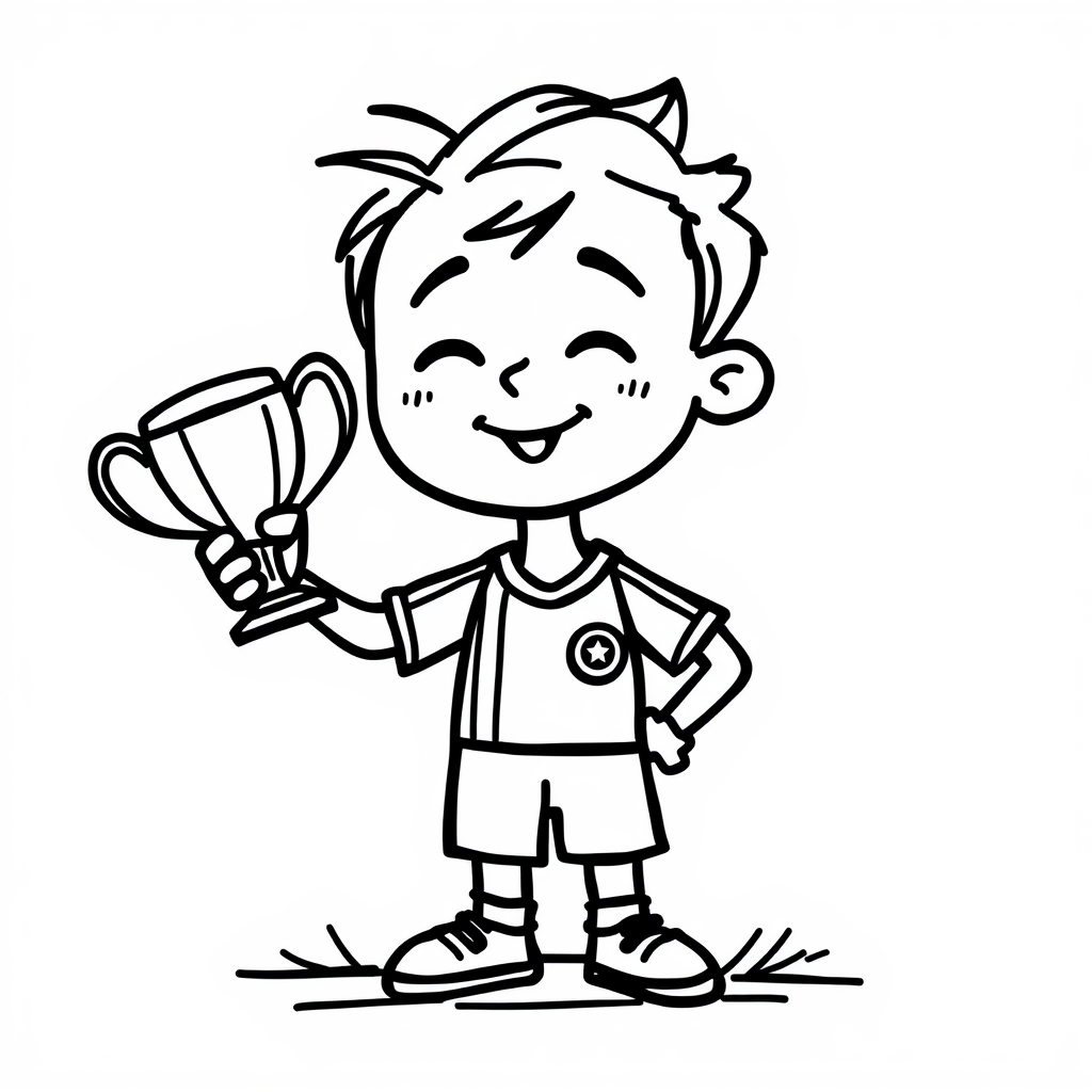 Proud Soccer Player Holding Trophy