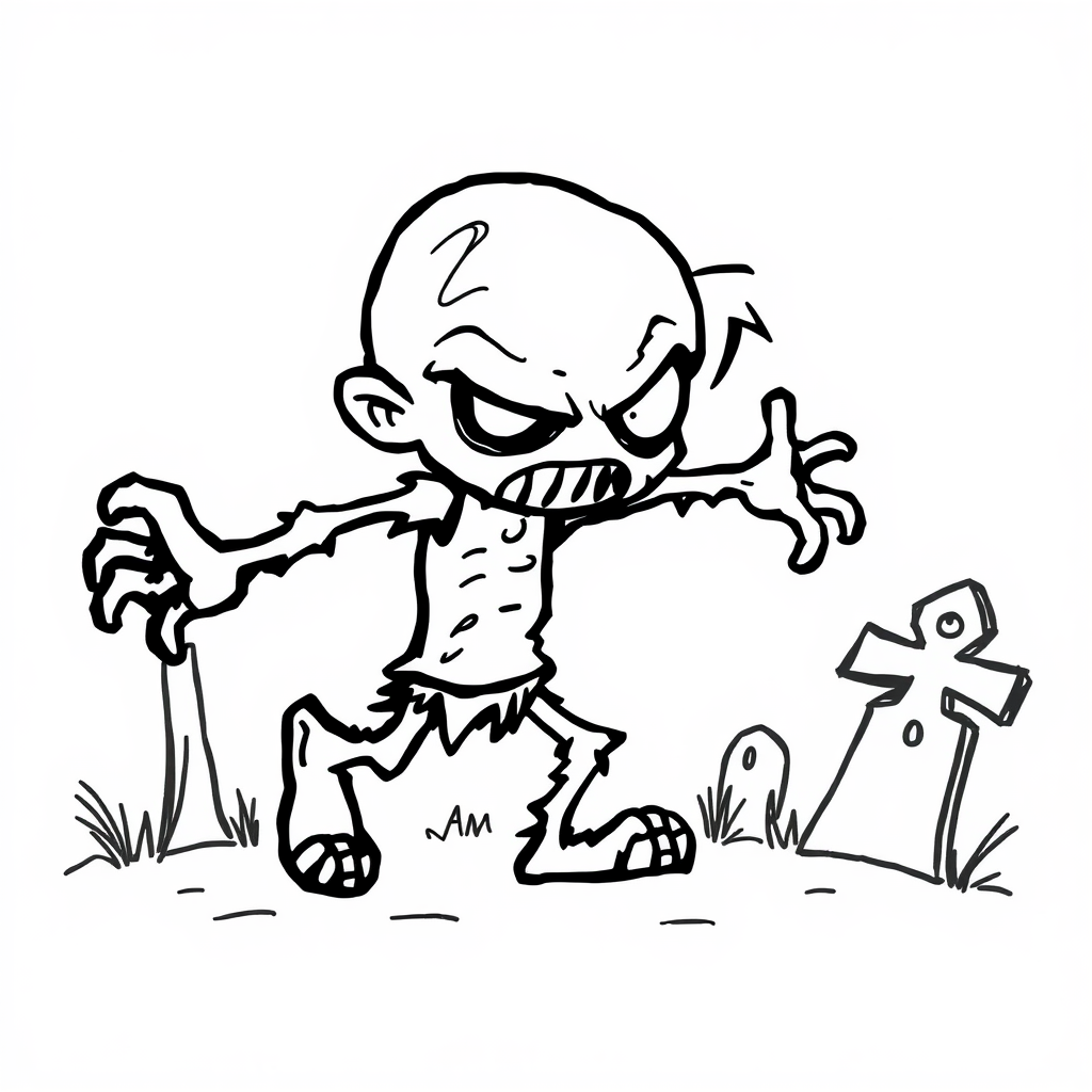 Angry zombie stomping in a graveyard