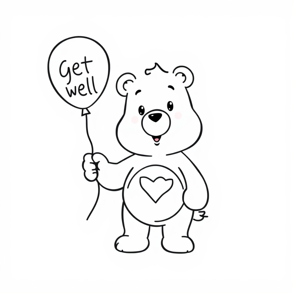 Care Bear holding a get-well balloon.