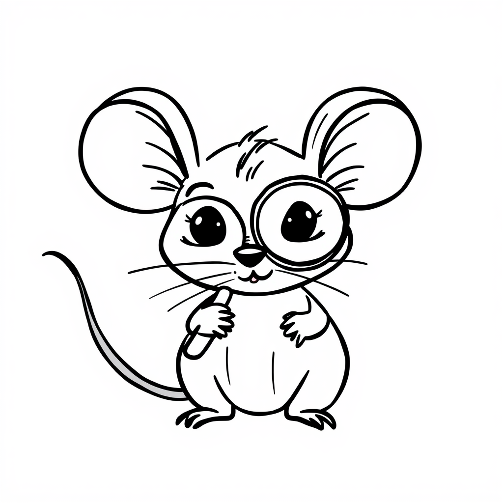 Curious mouse with magnifying glass.