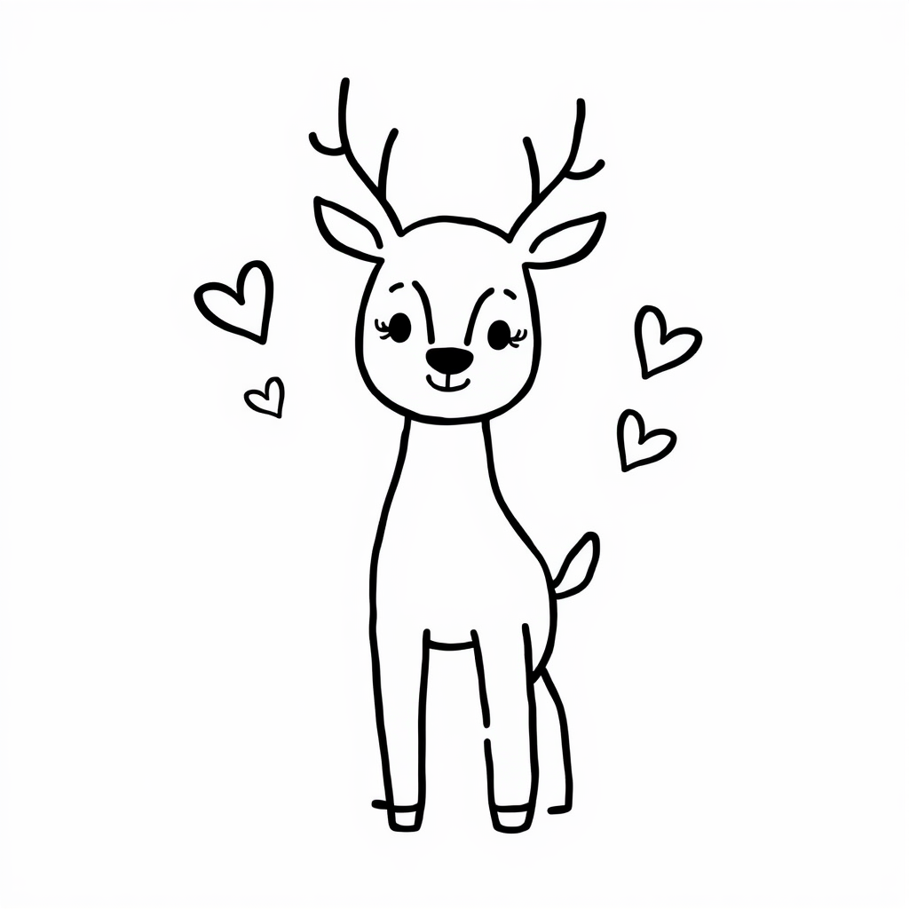 Deer feeling loved with heart symbols.