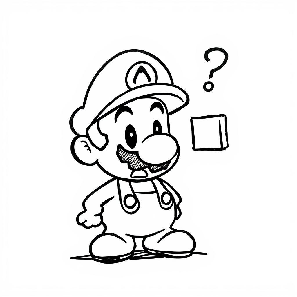 Mario confused by a puzzle block