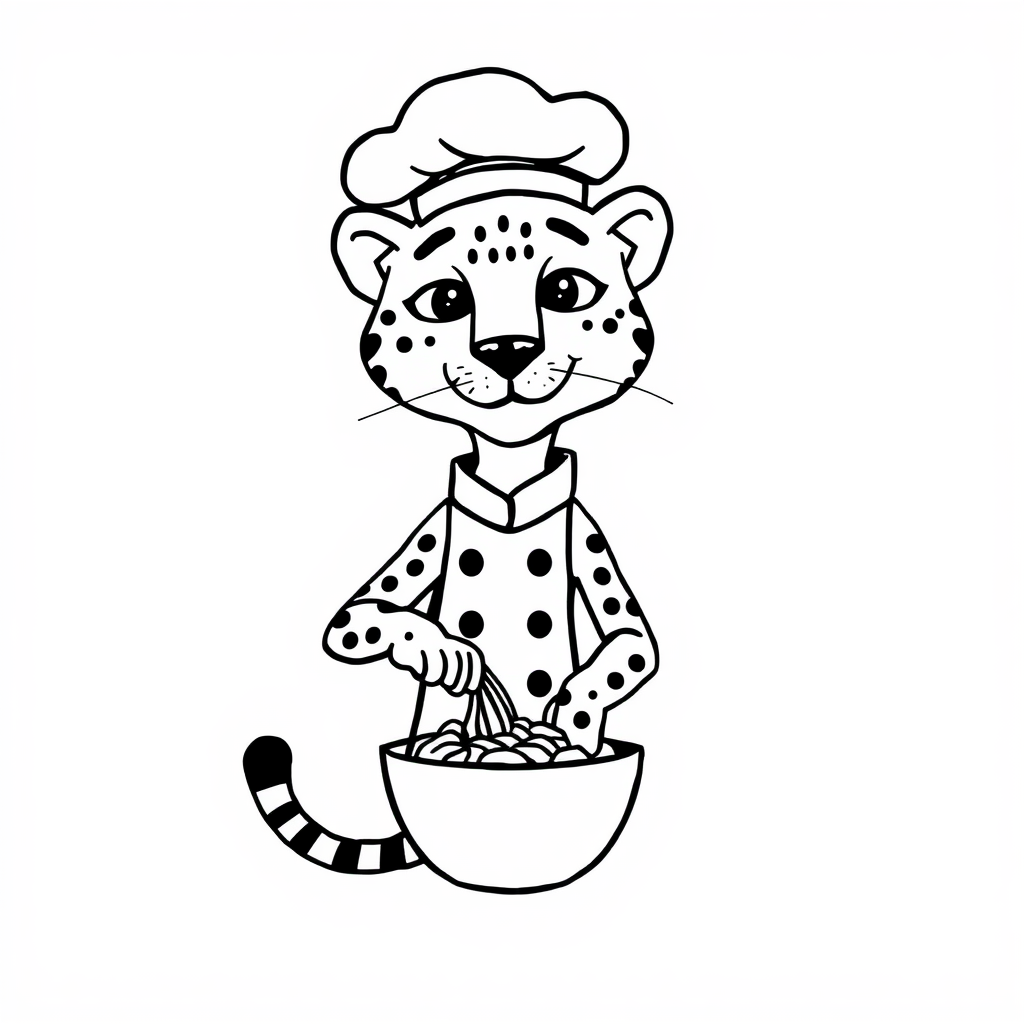 Cheetah as a chef cooking pasta