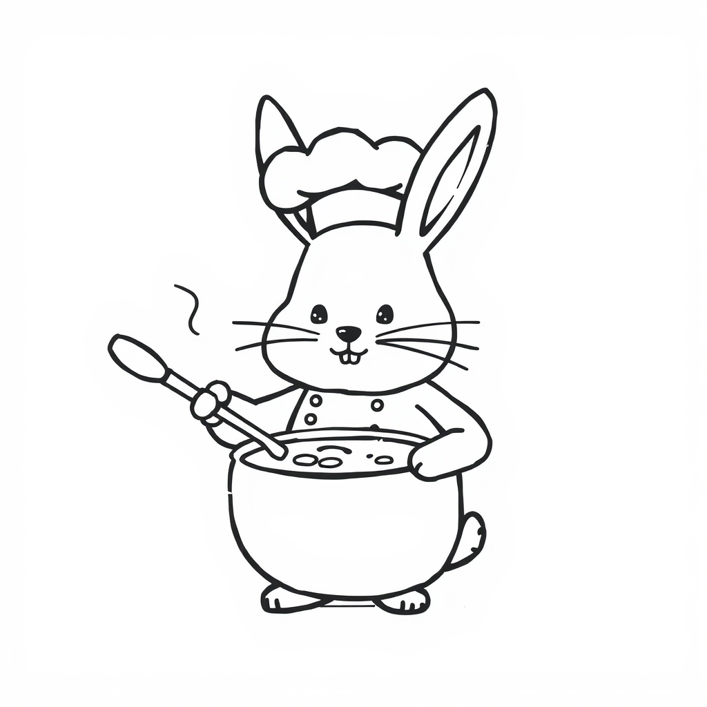 Bunny chef cooking soup