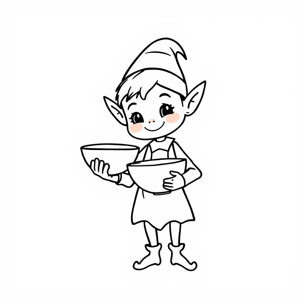 Elf baker holding a mixing bowl