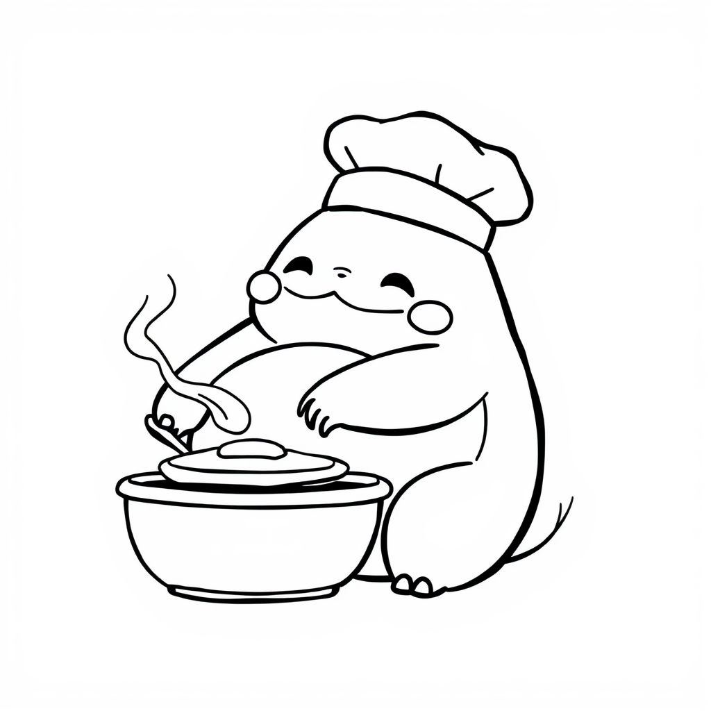 Snorlax as a chef cooking pancakes