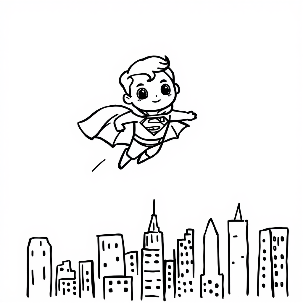 Superman flying over a cityscape