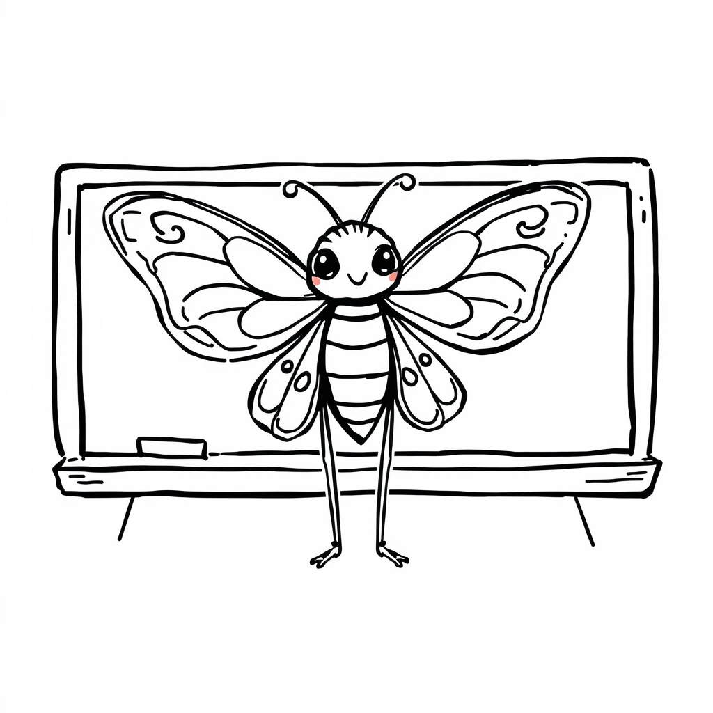 Moth as a teacher at chalkboard