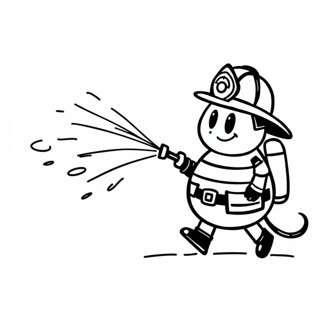 Tomato firefighter spraying water