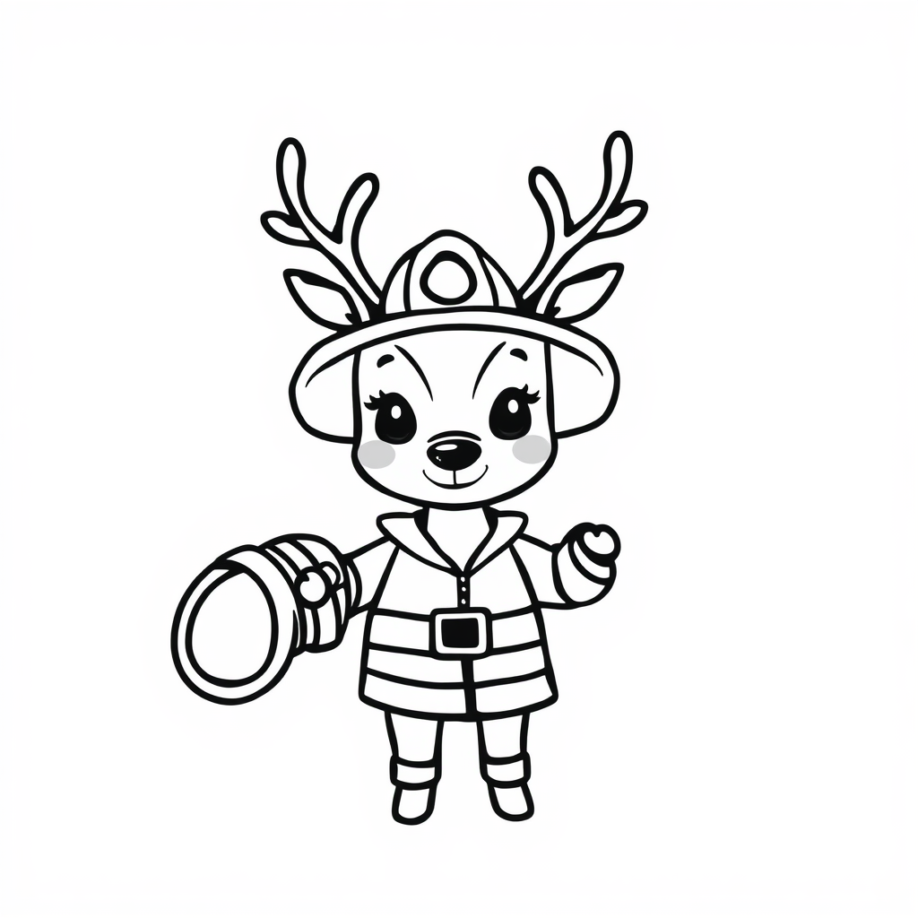 Deer firefighter holding hose