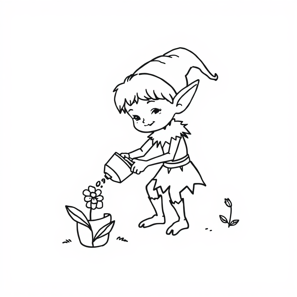 Elf gardener watering a flower