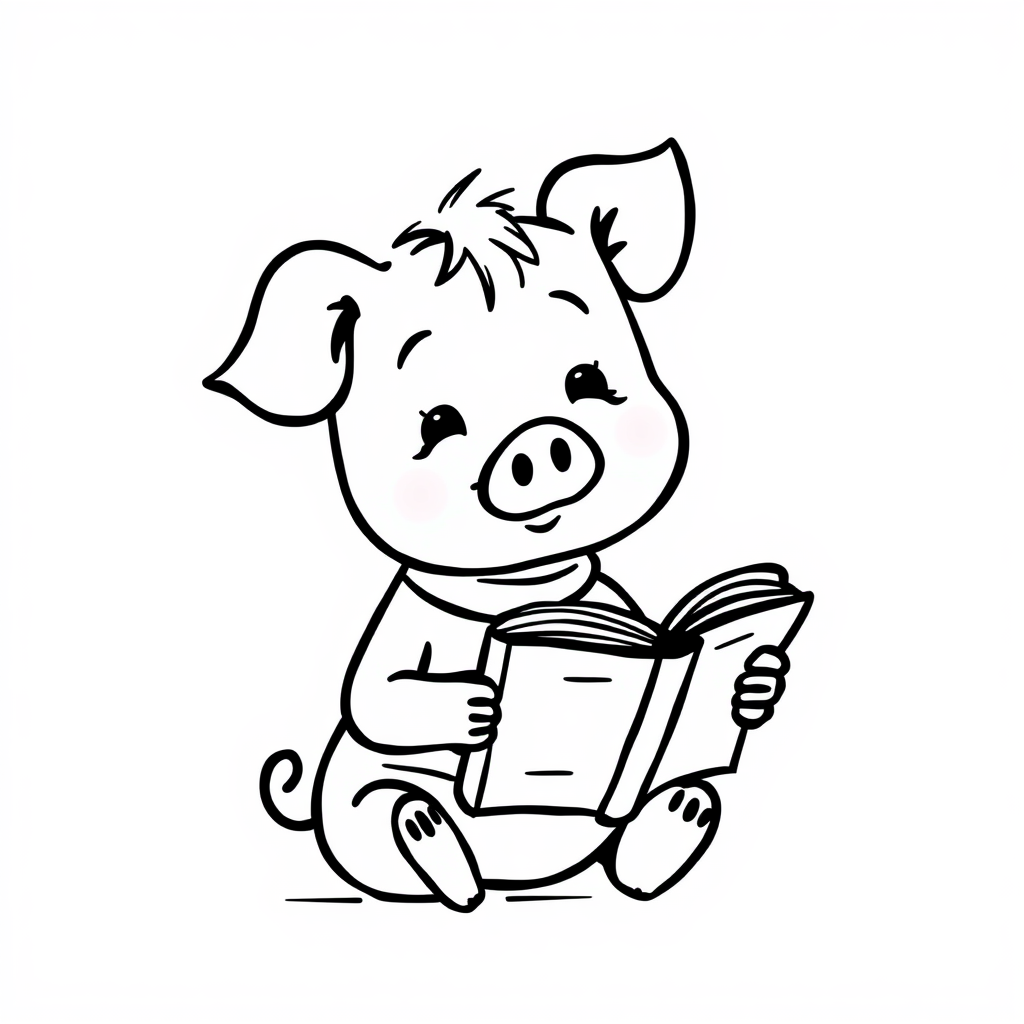 Piglet as a teacher reading a book