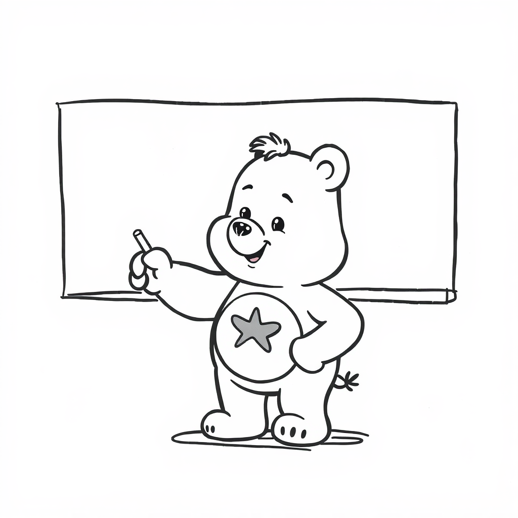 Care Bear teacher pointing at a chalkboard