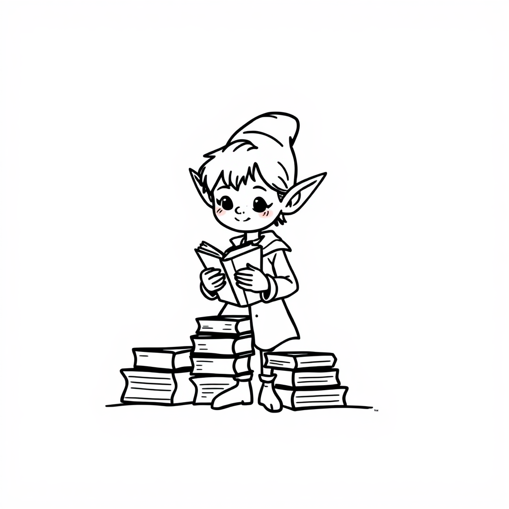 Elf librarian sorting books