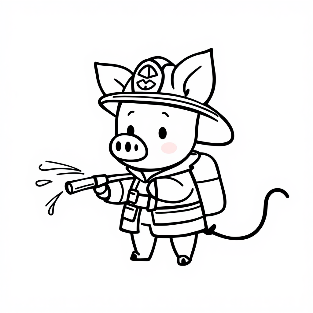 Piglet as a firefighter spraying water